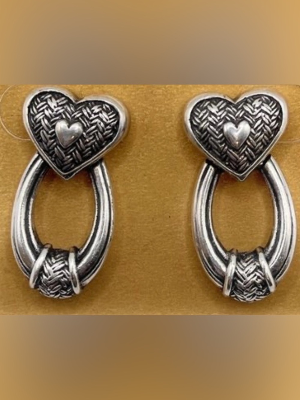 Brighton Pompeii Heart basketweave doorknocker post earrings